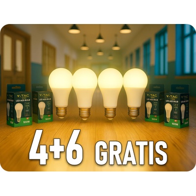 V-TAC E27 LED žiarovka 15W, 1521LM, A65, 4+6 Denná biela