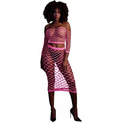 Pink Krátký top s dlouhým rukávem a dlouhá sukně