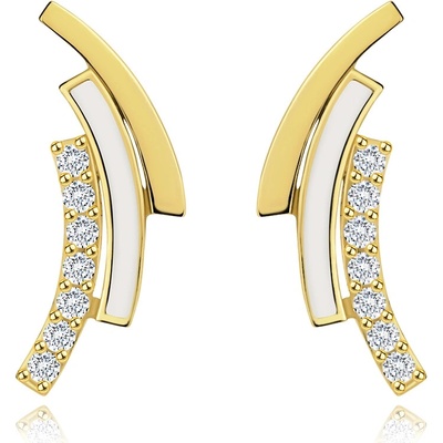 Šperky eshop zlaté náušnice tři obloučky zirkonový bílý a hladký puzetky GG85.12