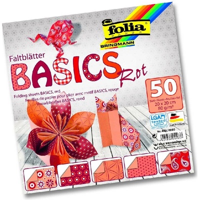 Folia Bringmann Origami papír Basics 80g/m2 50 listů 20x20 cm Červená