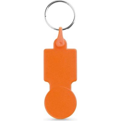 Přívěsek na klíče SULLIVAN z PS ve tvaru mince použitelná do vozíků v supermarketech Oranžová