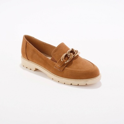 Mokasíny s ozdobným řetízkem béžová