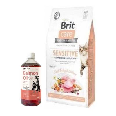 Brit Care Cat Grain-Free Sensitive Healthy Digestion & Delicate Taste 7 kg & LAB V Lososový olej pre psov a mačky 1000ml