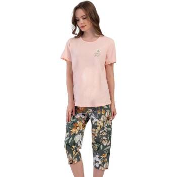 Дамска макси лятна пижама в розово и зелено с цветя