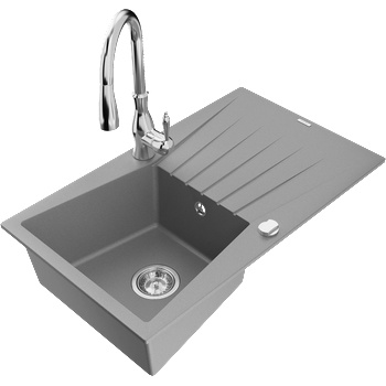 Mexen Cesar гранитна мивка с 1 корито с отцедник и кухненски смесител Savita, сив - 6514-71-672601-00 (6514-71-672601-00)
