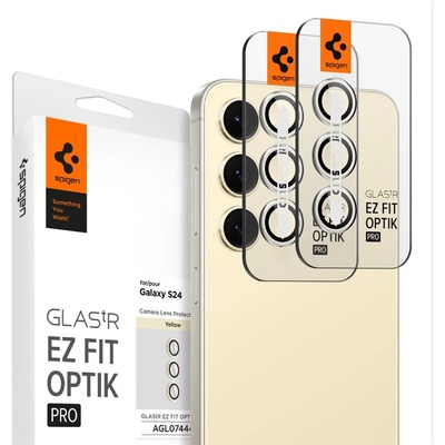 Spigen Glas. tR EZ Fit Optik Pro Lens Protector 2 Pack - 2 комплекта предпазни стъклени лещи за камерата на Samsung Galaxy S24 (жълт)