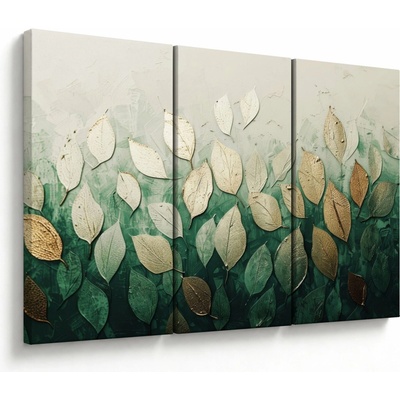 Obraz - Zlato-zelené listy, trojdielne 120x80 cm