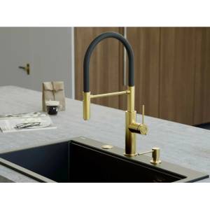 Quadron Кухненски смесител с гъвкав чучур Quadron Q-Line Gemma, гланцирано злато - черно мат (3623501_PVDG1BLM)