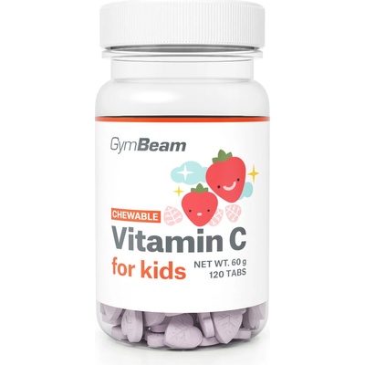GymBeam Vitamín C tablety na cmúľanie pre deti 120 tabliet jahoda
