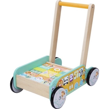 mamido Dětský dřevěný vozík s kostkami