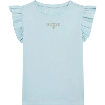 GUESS Бледо синя тениска за мини момиче с воали и златист надпис Guess