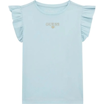 GUESS Бледо синя тениска за мини момиче с воали и златист надпис Guess