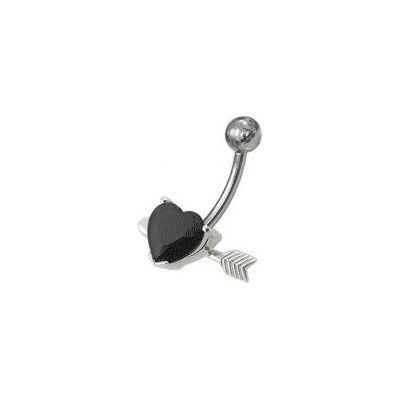 Šperky4U stříbrný piercing do pupíku černý zirkon BP01020-K