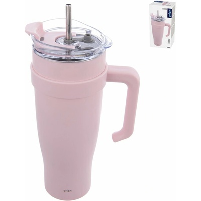 Hrnek Termo pohár nerez/UH+brčko 1,2 l růžová