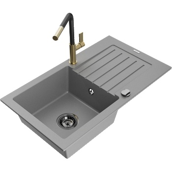 Mexen Pablo гранитна мивка с 1 камера с отцедник и кухненски смесител Flora, (6510-71-670401-57-B)