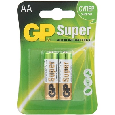 GP Batteries Алкална батерия gp super lr6 aa, 2 бр. в опаковка, 1.5v, gp15a (gp-ba-15a-u2)