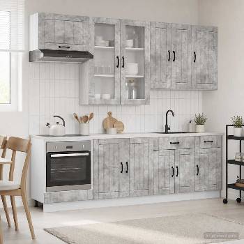 vidaXL Кухненски единица LUCCA 8 pcs Бетонно сиво Инженерна дървесина (3438146)