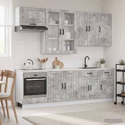 vidaXL Кухненски единица LUCCA 8 pcs Бетонно сиво Инженерна дървесина (3438146)