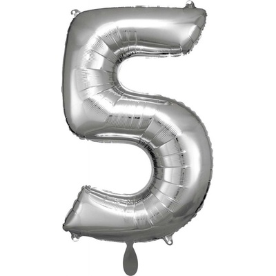 Amscan Balónek fóliový narozeniny číslo 5 stříbrný 86 cm