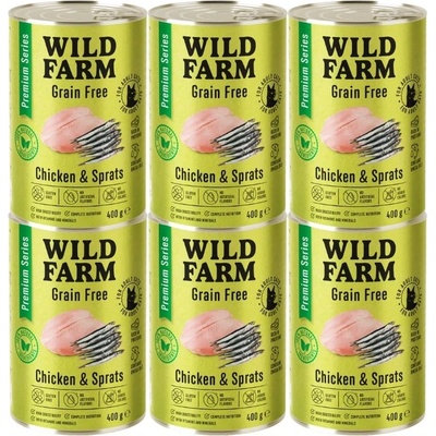 WILD FARM Premium Grain Free Chicken and Sprats 6x400g - беззърнена храна за котки
