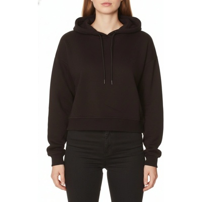 Urban Classics dámská černá crop mikina s kapucí a dlouhým rukávem Černé