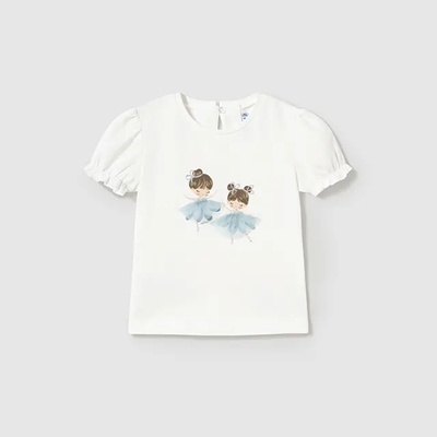 MAYORAL Тениска къс ръкав елегантна в бяло със светло сини детайли за мини момиче Майорал