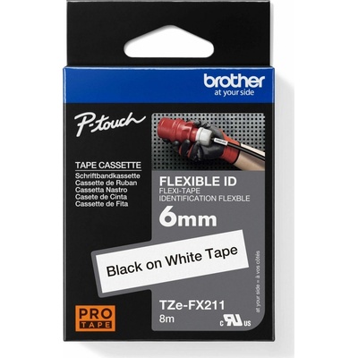 BROTHER TZEFX211 - kazeta TZ šířky 6mm, flexibilní páskou TZE-FX211, bílá/černé písmo
