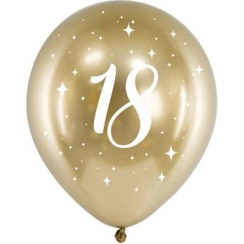 Party Deco Латексови Балони Хром, Злато с Бял Печат 18, 30см - (1 пакет / 6 бр. )