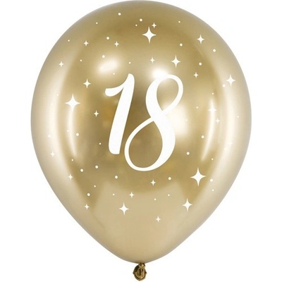 Party Deco Латексови Балони Хром, Злато с Бял Печат 18, 30см - (1 пакет / 6 бр. )