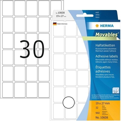 HERMA Самозалепващи се етикети, за цени, 19 х 27 mm, бели, 9 (1540100142)