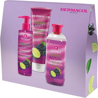 Dermacol Aroma Ritual Grape & Lime antistresový sprchový gél 250 ml + antistresové tekuté mydlo 250 ml + antistresová pena do kúpeľa 500 ml darčeková sada