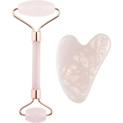Guasha ruženín Masážny valček a doštička (Rose Quartz Jade Roller & Gua Sha Set)