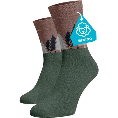 Hrubé hřejivé ponožky MERINO Les Merino Zelená