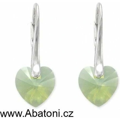 Swarovski Elements Heart krystal stříbrné náušnice visací zelené srdce srdíčka 31137.3 Chrysolite Opal zelená mléčná světlá mátová