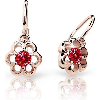 Danfil dětské náušnice kytičky C1947 z růžového zlata s kamínkem Ruby Dark zapínání brizura