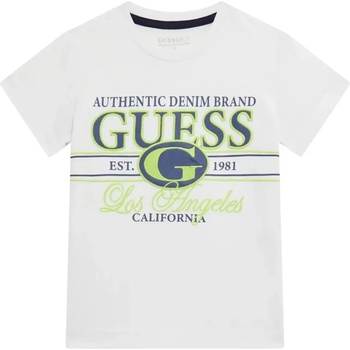 GUESS Бяла тениска за мини момче с бродиран двуцветен надпис Guess