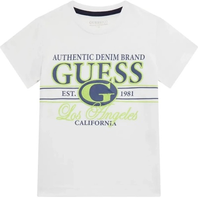 GUESS Бяла тениска за мини момче с бродиран двуцветен надпис Guess