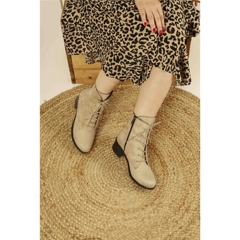 Moda Trend Дамски боти от велур - Бежови #324784 (324784_Бежов)