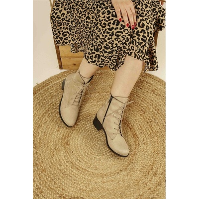 Moda Trend Дамски боти от велур - Бежови #324784 (324784_Бежов)