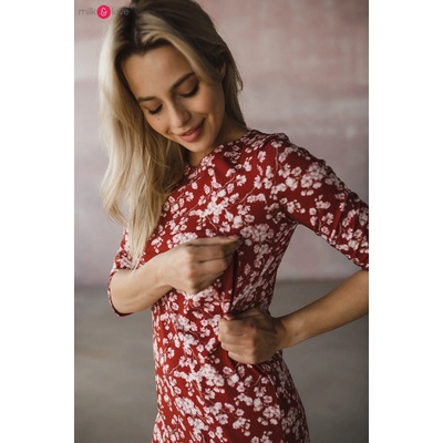 Šaty na dojčenie Milky Dress 3/4 Burgundy Flowers