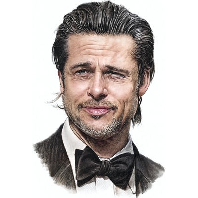 Brad Pitt - reprodukce kresby, kolorovaná
