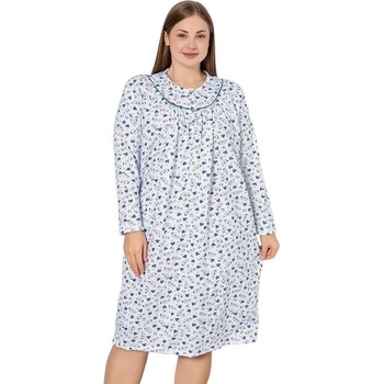Ватирана нощница с дълъг ръкав, сини цветя и копчета
