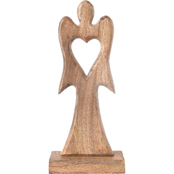 InDecor Anjel z mangového dreva so srdcom, 32,5 x 14 x 5 cm