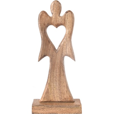 InDecor Anjel z mangového dreva so srdcom, 32,5 x 14 x 5 cm
