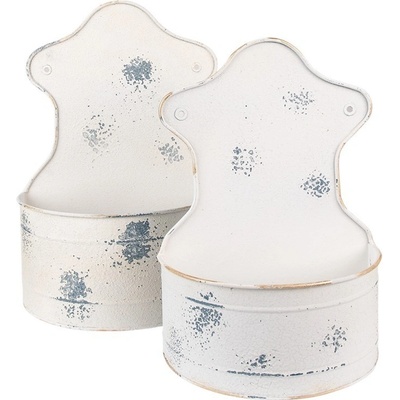 Clayre & Eef béžový antik antik plechový nástenný box na kvety 26x14x37/ 23x12x32 cm 2 ks