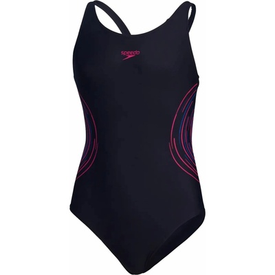 Speedo Placement Muscleback dievčenské jednodielne športové plavky tmavo modrá ružová