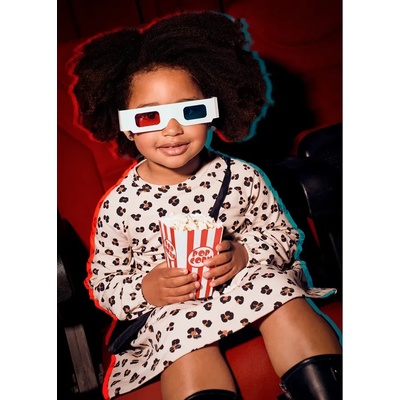 Mayoral Рокля в цвят пясък с цветя и малка черна чанта за мини момиче Mayoral