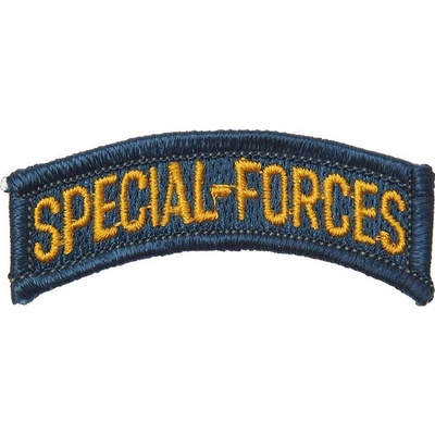 Nášivka textilná Fostex nápis Special-Forces 2,5x6,3 cm - modrá-žltá