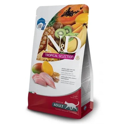 N&D Cat Grain Free Tropical Selection Adult Chicken and Tropical fruits - Пълноценна суха храна за котки над 1 година с пилешко месо, спелта, овес и тропически плодове - 0, 300 кг
