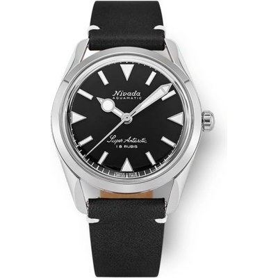 Nivada Grenchen Super Antarctic Black White Luminova Black Leather White Stitching